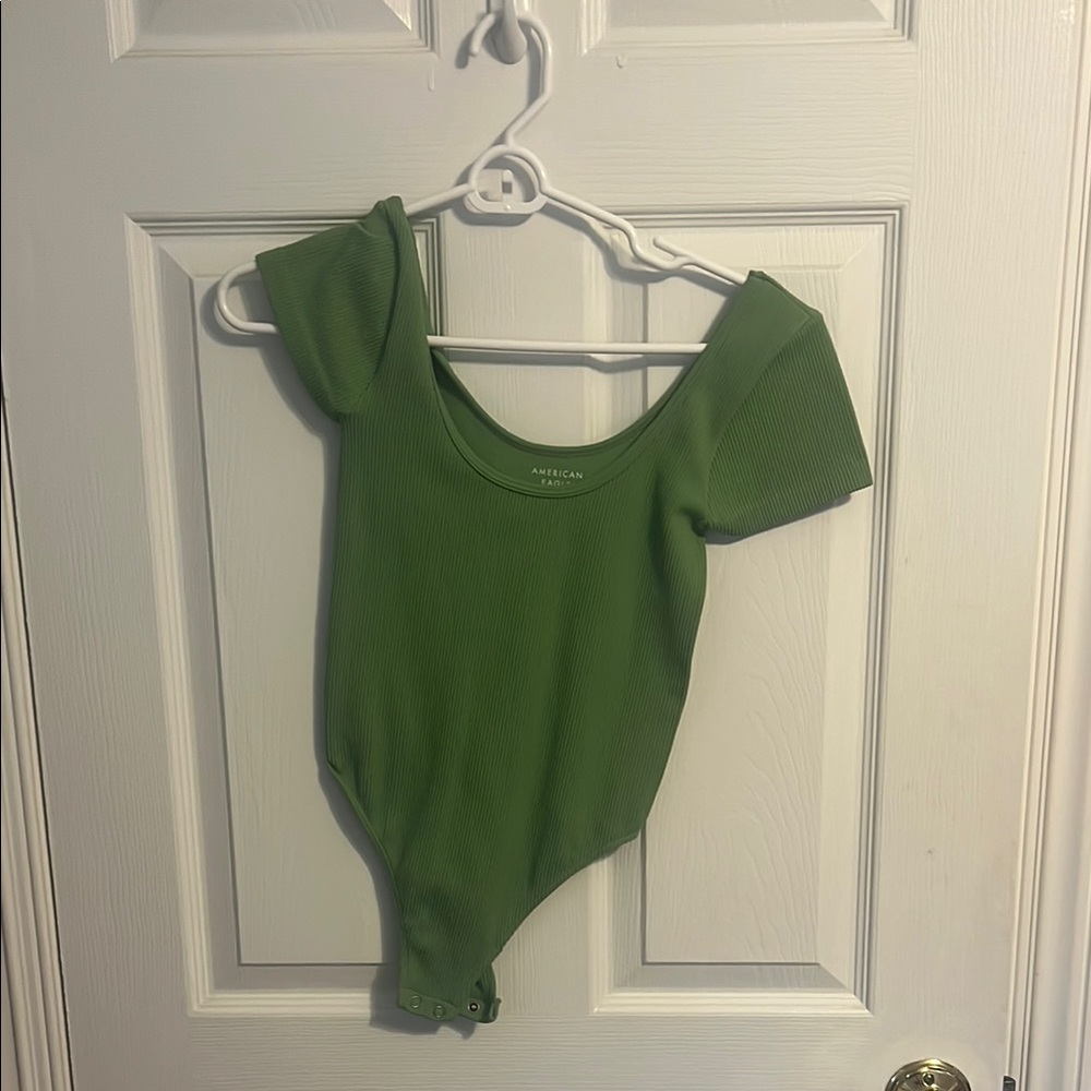 American Apparel Green Bodysuit with Ruffled Cap Sleeves